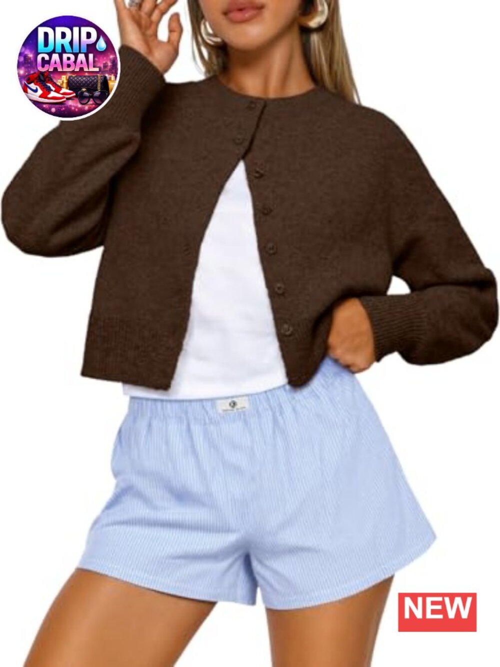 Cropped Cardigan Sweater Knit Relaxed Fit Women's Lightweight Layering